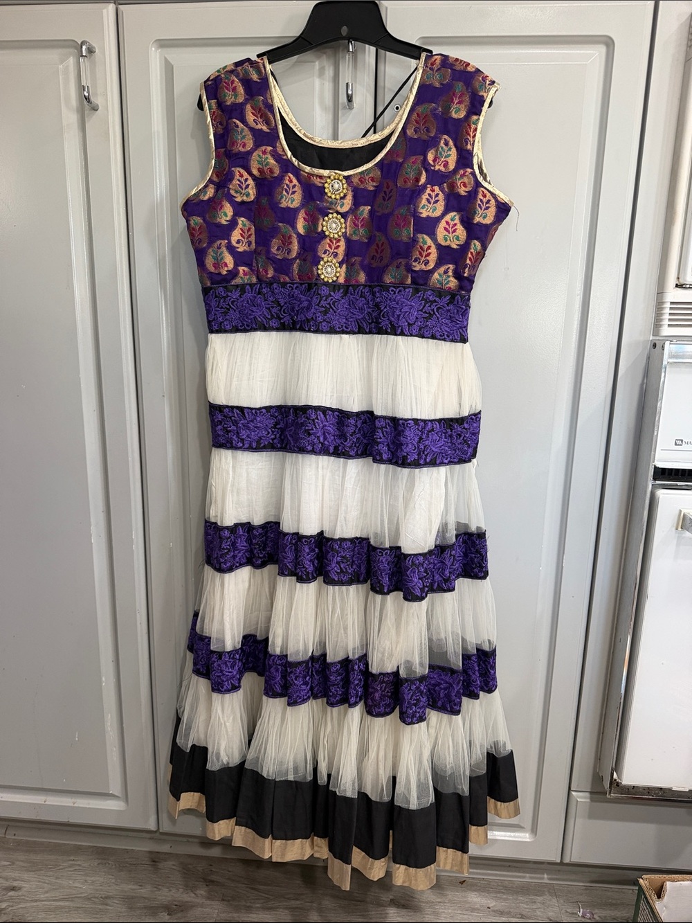 Women’s India Purple & White Festive Mesh & Satin Dress